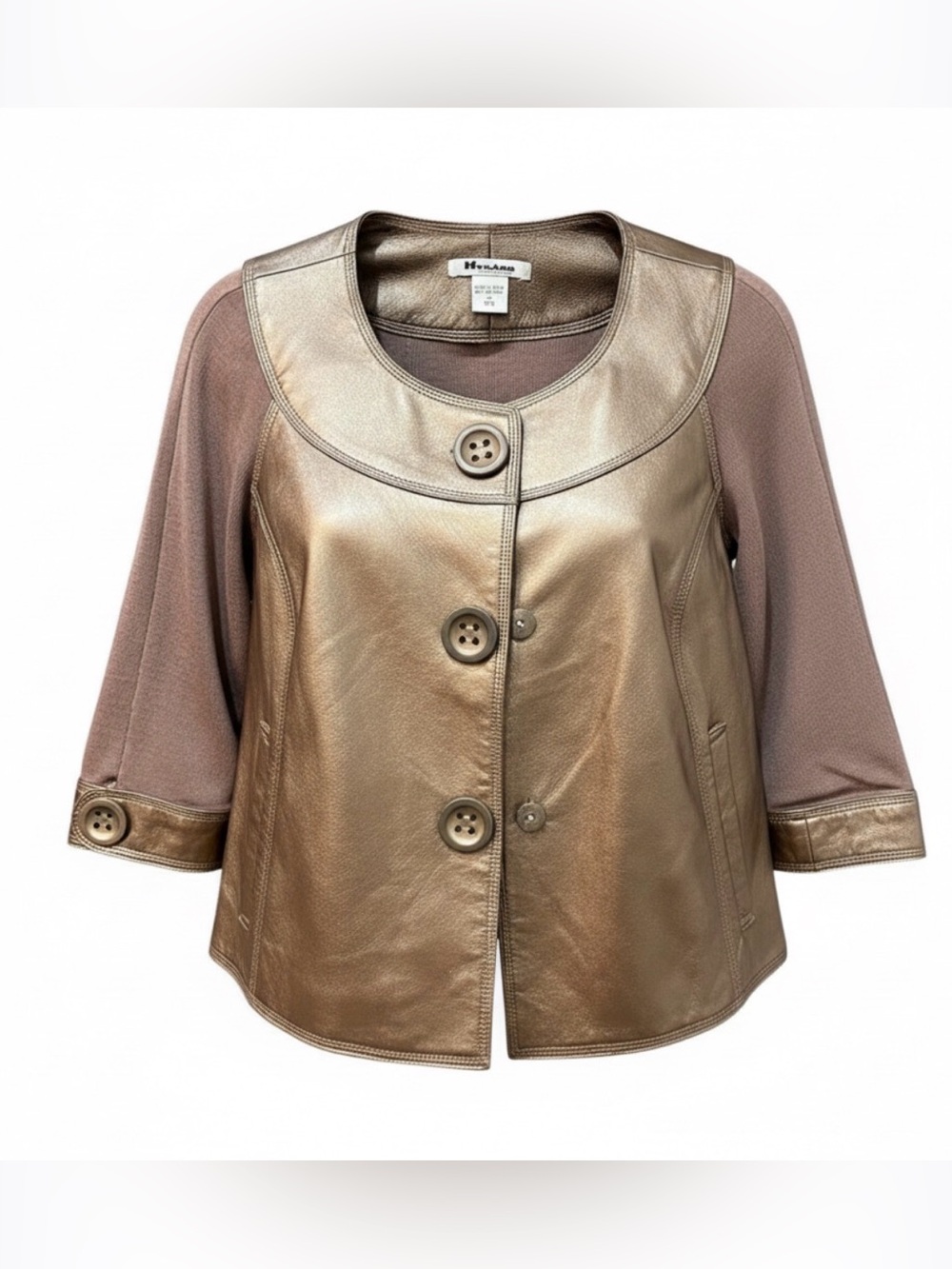 Peter Nygard Gold/Brown Women's Jacket 100% Genuine Leather Body. Size M (10-12)